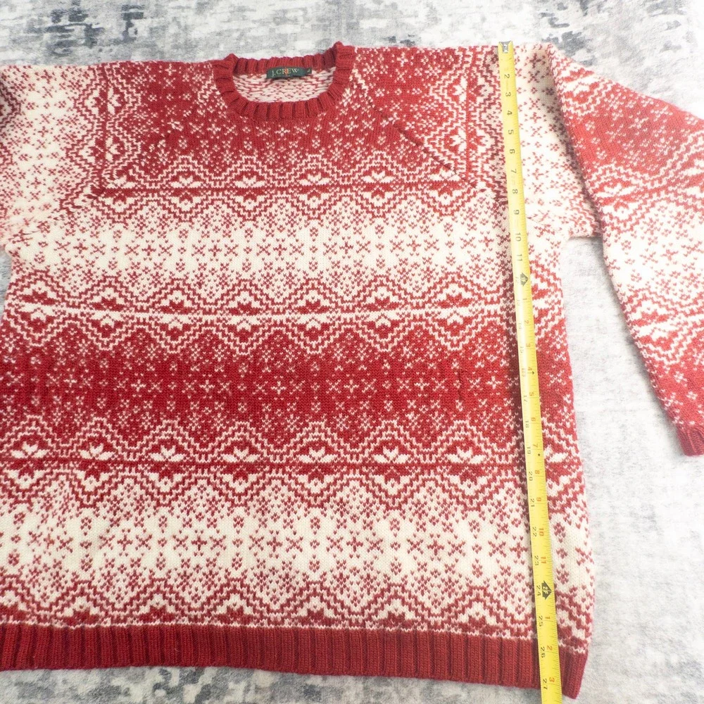 Vintage J. Crew Mens XL 100% Wool Fair Isle Nordic Sweater Red White Oarsman Tag